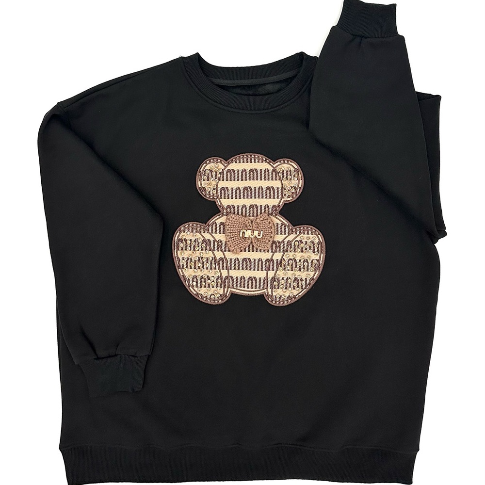 Sweatshirt Bear One Size Black Cute Valentine Day Gift